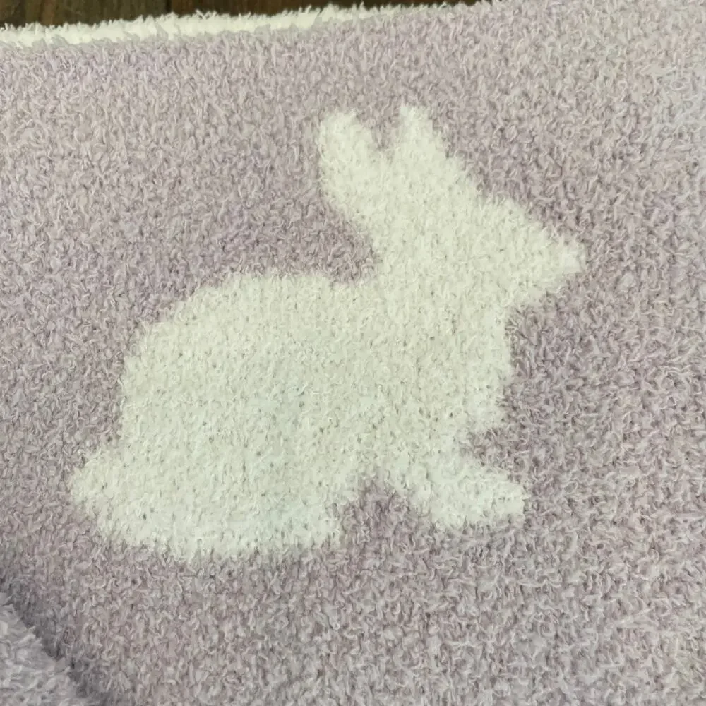 Reversible Rachel Ashwell Throw Blanket Lavender Easter Bunny Rabbit Knit New